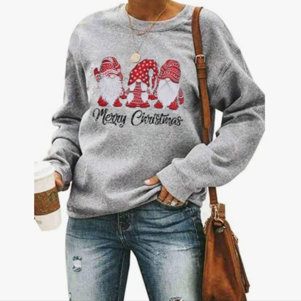 Women's Grey Christmas Gnome Sweatshirt - NWOT